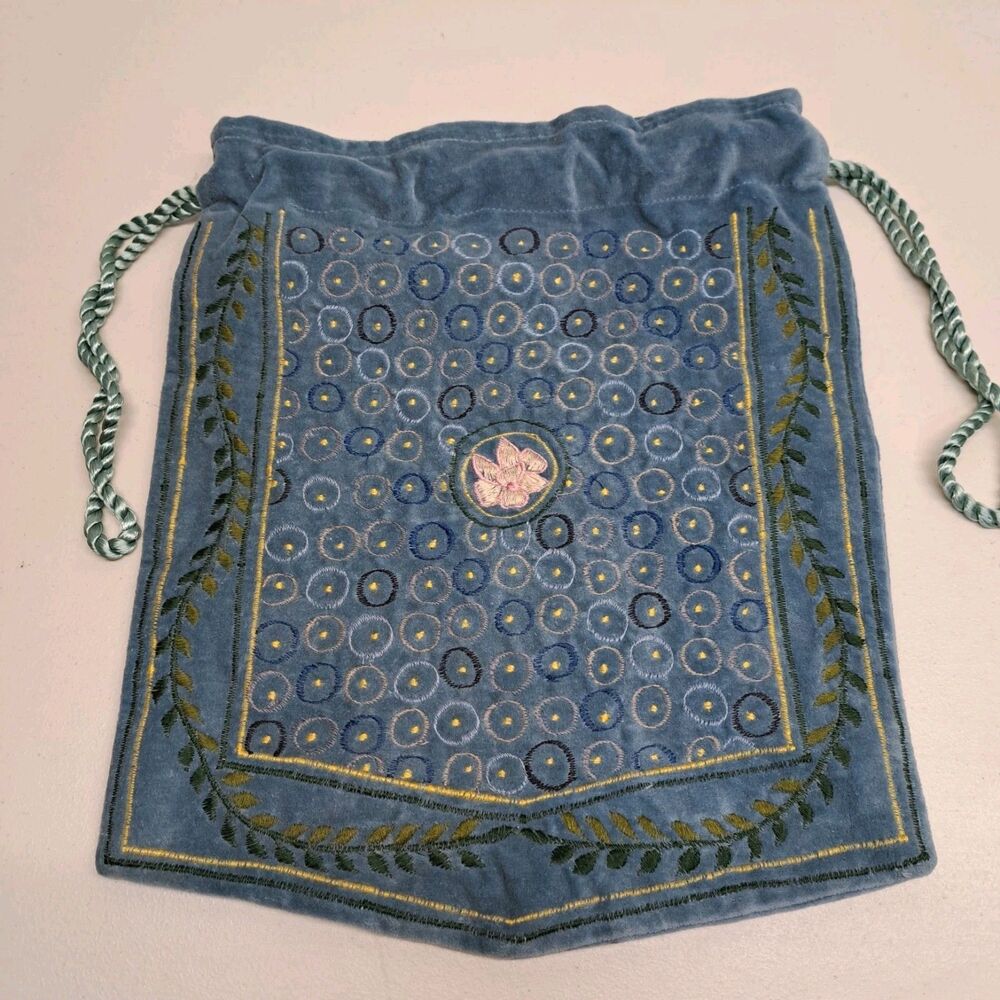 Vintage Past Times Velvet Embroidered Drawstring Bag